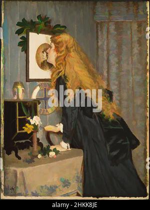 Art inspiré par mon Brave, William John Hennessy, cuisine américaine, 1839-1917, huile à bord, 1870, 11 15/16 x 8 15/16 po, 30,4 x 22,7 cm, 1870, Noir, robe noire, cheveux blond, Blond, noeuds, boucles, commode, figurine féminine, Fleurs, cheveux, intérieur, baiser, amour, Huile à bord, peinture, sanctuaire, oeuvres classiques modernisées par Artotop avec une touche de modernité. Formes, couleur et valeur, impact visuel accrocheur sur l'art émotions par la liberté d'œuvres d'art d'une manière contemporaine. Un message intemporel qui cherche une nouvelle direction créative. Artistes qui se tournent vers le support numérique et créent le NFT Artotop Banque D'Images