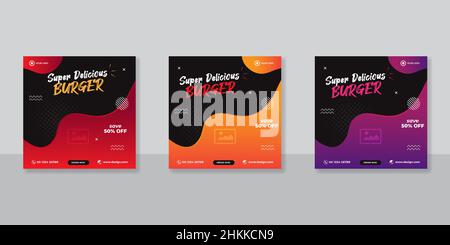 Modèle de bannière publicitaire pour les médias sociaux Food Burger Illustration de Vecteur