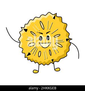 Personnage amusant à l'ananas en dessin animé pour les enfants.Mascotte aux fruits juteux avec un joli visage pour le jus de vitamine d'été Illustration de Vecteur