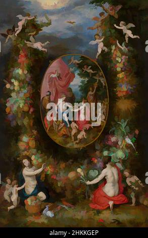 Art inspiré par Wreath de fruits autour d'un spectacle avec Cybele recevant des cadeaux des personnifications des quatre saisons, Jan Brueghel de Oude, Hendrik van Balen, c. 1620 - 1622, oeuvres classiques modernisées par Artotop avec une touche de modernité. Formes, couleur et valeur, impact visuel accrocheur sur l'art émotions par la liberté d'œuvres d'art d'une manière contemporaine. Un message intemporel qui cherche une nouvelle direction créative. Artistes qui se tournent vers le support numérique et créent le NFT Artotop Banque D'Images