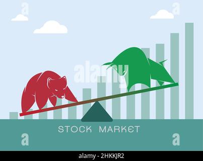 Vecteur des symboles taureau et ours des tendances boursières. Le marché en croissance et en baisse. Animaux sauvages. Illustration vectorielle superposée facile à modifier. Illustration de Vecteur