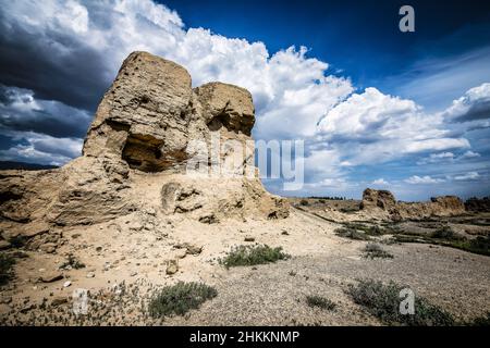 Tour phare de la Grande Muraille de Chine à Shandan, près de Zhangye, province de Gansu Banque D'Images