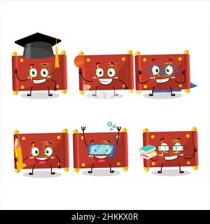 Élève de l'école de papier rouge rouleau de personnage de dessin animé chinois avec diverses expressions.Illustration vectorielle Illustration de Vecteur