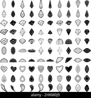 lot de 100 diamants.Kit de coupe de luxe pour pierres précieuses Illustration de Vecteur