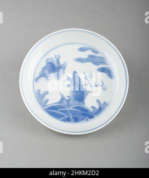 Art inspiré par le plat avec la conception de Carp Leaping sur les vagues, chinois, dynastie Ming, 1368-1644, période Wanli, 1573-1619, fin 16th-début du 17th siècle, articles de Jingdezhen; porcelaine avec décoration bleu cobalt sous-glaçante, fabriquée à Jingdezhen, province de Jiangxi, Chine, Asie, Céramiques, diamètre, oeuvres classiques modernisées par Artotop avec une touche de modernité. Formes, couleur et valeur, impact visuel accrocheur sur l'art émotions par la liberté d'œuvres d'art d'une manière contemporaine. Un message intemporel qui cherche une nouvelle direction créative. Artistes qui se tournent vers le support numérique et créent le NFT Artotop Banque D'Images