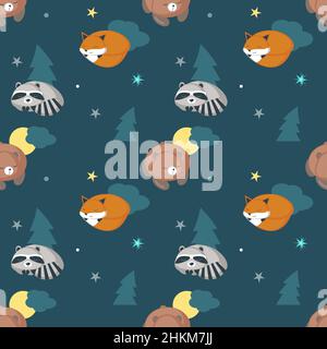 Motif vectoriel sans coutures avec de jolis animaux de sommeil Illustration de Vecteur