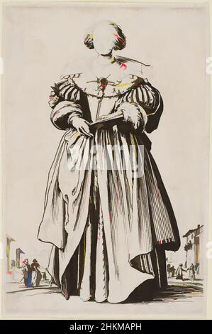 Art inspiré par Lady with a Fan, de la série "la noblesse de Lorraine", Jacques Callot, français, 1592-1635, 1620-23, Gravure, Nancy, Lorraine, France, Europe, Florence, Toscane, Italie, Europe, tirages, plaque : 5 1/2 x 3 9/16 po. (14 x 9 cm, œuvres classiques modernisées par Artotop avec une touche de modernité. Formes, couleur et valeur, impact visuel accrocheur sur l'art émotions par la liberté d'œuvres d'art d'une manière contemporaine. Un message intemporel qui cherche une nouvelle direction créative. Artistes qui se tournent vers le support numérique et créent le NFT Artotop Banque D'Images