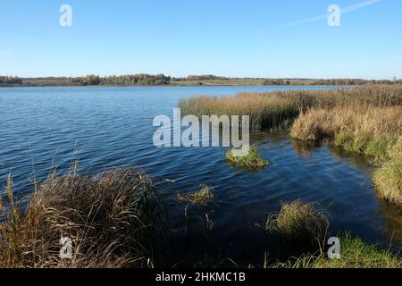 Calme calme calme et calme sur un lac rural avec vue panoramique sur l'autre côte au début de l'automne Banque D'Images