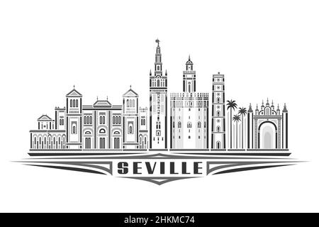 Illustration vectorielle de Séville, affiche horizontale monochrome avec design linéaire célèbre ville de séville, concept d'art urbain avec décoration de la série Illustration de Vecteur