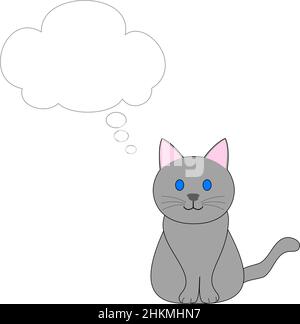 Un chat gris errant avec une bulle de pensée Banque D'Images