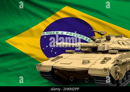 Char lourd avec conception fictive sur fond de drapeau brésilien - concept moderne des forces armées de chars, militaire 3D Illustration Banque D'Images