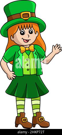 Clipart de la St Patrick Leprechaun Girl Cartoon Illustration de Vecteur