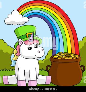 Caricature de St Patrick Day Unicorn Vector colorée Illustration de Vecteur