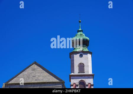 L'église Saint-Stephan sur la place du marché historique dans la vieille ville de Lindau dans le lac de Constance, Bavière, Allemagne, Europe. Banque D'Images