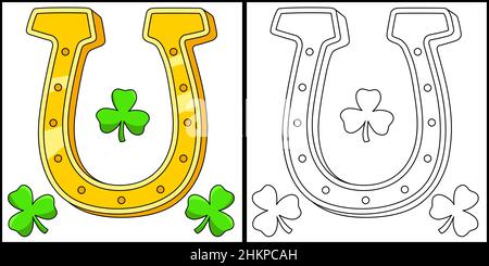 Vecteur de la page de coloration de St Patrick Day Horseshoe Illustration de Vecteur