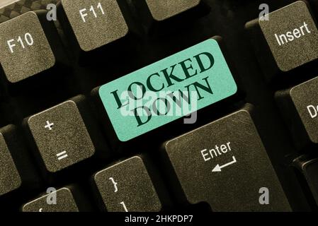 Affichage conceptuel verrouillé. Aperçu de l'entreprise mesure d'urgence montrant les idées de programme de traitement de texte empêchées de zone restreinte Banque D'Images