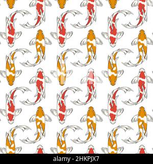 Motif sans couture avec carpes de poisson koï rouges et orange.Arrière-plan vectoriel coloré. Illustration de Vecteur