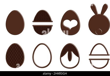 Ensemble d'œufs de Pâques au chocolat sur fond blanc. Illustre vecteur Illustration de Vecteur