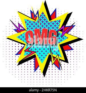 Bande dessinée pop art explosion bulle avec texte d'expression OMG, effet sonore Comic.Vector OMG pop-art vintage half-ton explosion pour le design Illustration de Vecteur