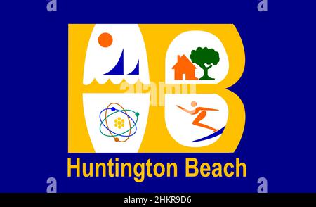 Vue de dessus du drapeau Huntington Beach, Californie, États d'Amérique déliés.USA patriote et Voyage concept. Pas de mât.Conception de plan, présentation.Drapeau arrière Banque D'Images