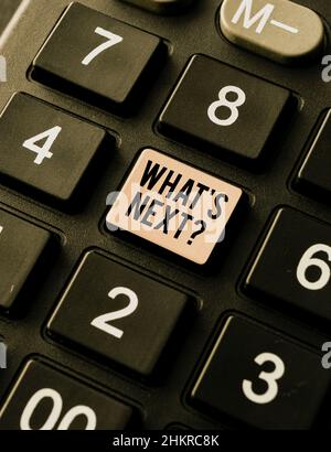 Affiche textuelle indiquant la question suivante. Approche d'affaires Qu'est-ce que S Nextquestion création de saisie de données et de dactylographie emplois, publication sur le site Web de vente en ligne Banque D'Images