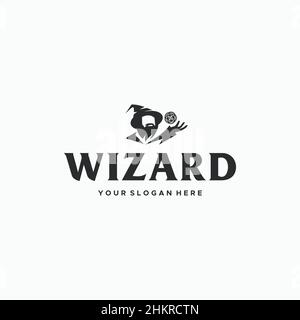 flat WIZARD silhouette mage Magic ball logo design Illustration de Vecteur