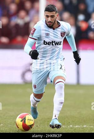 Kidderminster, Angleterre, le 5th février 2022.A déclaré Benrahma de West Ham United lors du match de la coupe Emirates FA au stade Aggborough, Kidderminster.Le crédit photo doit être lu : Darren Staples / Sportimage Banque D'Images