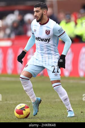 Kidderminster, Angleterre, le 5th février 2022.A déclaré Benrahma de West Ham United lors du match de la coupe Emirates FA au stade Aggborough, Kidderminster.Le crédit photo doit être lu : Darren Staples / Sportimage Banque D'Images