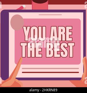 Légende conceptuelle vous êtes le meilleur. Photo conceptuelle vous êtes la meilleure illustration d'Une main en utilisant des plans de recherche de grandes tablettes pour de nouvelles idées étonnantes Banque D'Images