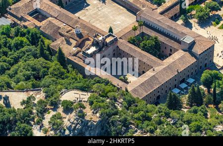 Vue aérienne, Santuari de Lluc, Sanctuaire, Escorca, Majorque,Iles Baléares, Espagne, ES, Europe, jardin,Monastère, vue aérienne, photographie aérienne, Banque D'Images