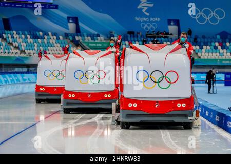 Pékin, Hebei, Chine.5th févr. 2022.Le National Speed Skating Oval accueille le match des femmes de 300m aux Jeux olympiques d'hiver de Beijing, en Chine.(Image de crédit : © Walter G. Arce Sr./ZUMA Press Wire) Banque D'Images