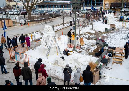 Photographie prise à Winterfest, un festival d'hiver célébrant les sculptures de froid et de glace, au lac Léman, Wisconsin, États-Unis. Banque D'Images