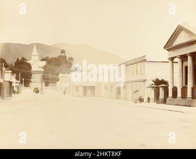 Art inspiré par Trafalgar Street, Nelson. De l'album: New Zealand Views, Burton Brothers studio, studio de photographie, Dunedin, photographie en noir et blanc, Œuvres classiques modernisées par Artotop avec une touche de modernité. Formes, couleur et valeur, impact visuel accrocheur sur l'art émotions par la liberté d'œuvres d'art d'une manière contemporaine. Un message intemporel qui cherche une nouvelle direction créative. Artistes qui se tournent vers le support numérique et créent le NFT Artotop Banque D'Images