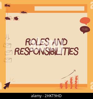 Rôles et responsabilités de l'affichage conceptuel. Concept d'affaires fonctions d'affaires et fonctions professionnelles Illustration de la réception de messages par le conseil Banque D'Images