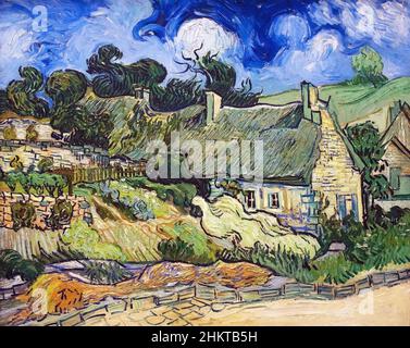 Cottages à toit de chaume à Cordeville par Vincent Van Gogh 1890.Musée d'Orsay à Paris, France Banque D'Images