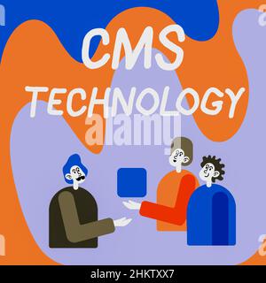 Légende conceptuelle CMS Technology. Programmes photo conceptuels qui sont utilisés pour créer et gérer du contenu numérique collègues Afficher Cube Banque D'Images