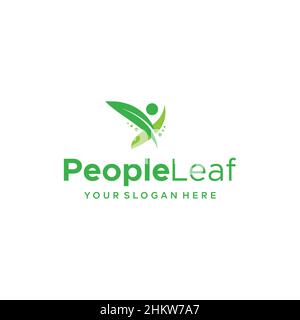 Design minimaliste du logo PeopleLeaf Leaves Human Illustration de Vecteur