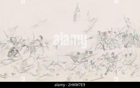 Art inspiré par Une église au loin, attaque de cavalrymen français sur des soldats allemands Rotterdam les pays-Bas, les œuvres classiques modernisées par Artotop avec un peu de modernité. Formes, couleur et valeur, impact visuel accrocheur sur l'art émotions par la liberté d'œuvres d'art d'une manière contemporaine. Un message intemporel qui cherche une nouvelle direction créative. Artistes qui se tournent vers le support numérique et créent le NFT Artotop Banque D'Images