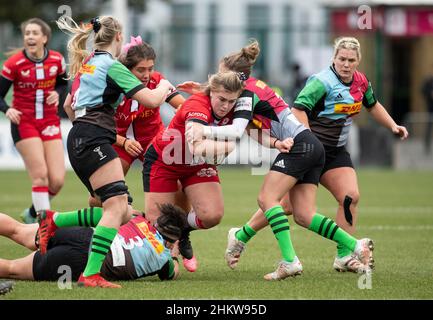 TWICKENHAM - ANGLETERRE 5 FÉV 22: Marlie Packer de Saracen's en action pendant les Harlequins Women contre Saracens Women, Twickenham Stoop, Londres, Royaume-Uni le 5th février 2022.Photo de Gary Mitchell/Alay Live News Banque D'Images