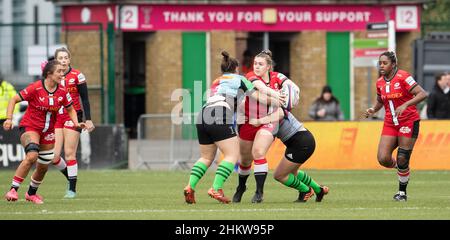 TWICKENHAM - ANGLETERRE 5 FÉV 22: Marlie Packer de Saracen's en action pendant les Harlequins Women contre Saracens Women, Twickenham Stoop, Londres, Royaume-Uni le 5th février 2022.Photo de Gary Mitchell/Alay Live News Banque D'Images