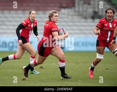 TWICKENHAM - ANGLETERRE 5 FÉV 22: Marlie Packer de Saracen's en action pendant les Harlequins Women contre Saracens Women, Twickenham Stoop, Londres, Royaume-Uni le 5th février 2022.Photo de Gary Mitchell/Alay Live News Banque D'Images