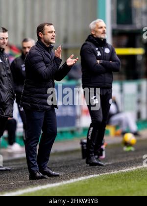 5th février 2022 ; Ester Road Stadium, Édimbourg, Écosse ; Scottish Premier League football, Hibernian versus St Mirren : Shaun Maloney Manager de Hibernian Banque D'Images