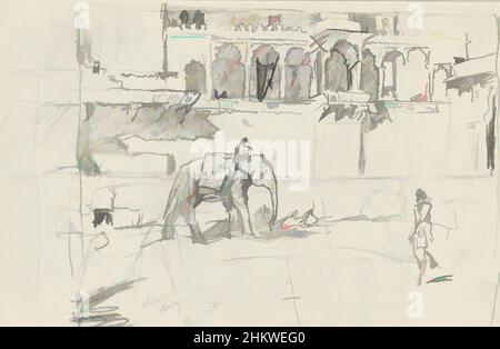 L'art inspiré par la colonnade en arrière-plan peut faire partie du palais de la ville. Rue avec un éléphant à Udaipur, les œuvres classiques modernisées par Artotop avec un peu de modernité. Formes, couleur et valeur, impact visuel accrocheur sur l'art émotions par la liberté d'œuvres d'art d'une manière contemporaine. Un message intemporel qui cherche une nouvelle direction créative. Artistes qui se tournent vers le support numérique et créent le NFT Artotop Banque D'Images