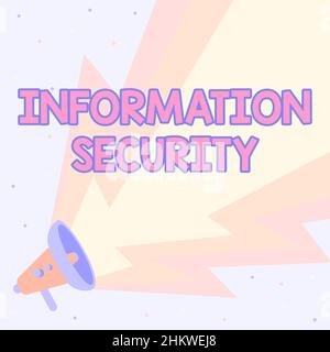 Écriture affichage de texte sécurité des informations. Mot écrit sur INFOSEC empêchant l'accès non autorisé être protégé Megaphone dessin avec Lightning Banque D'Images