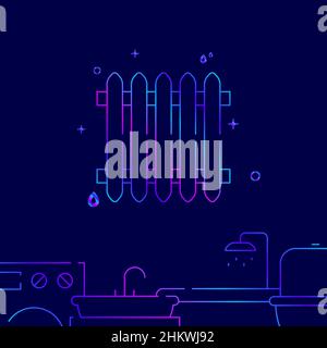 Icône de ligne de gradient de radiateur de batterie de chauffage, illustration simple sur fond bleu foncé, bordure inférieure de plomberie. Banque D'Images