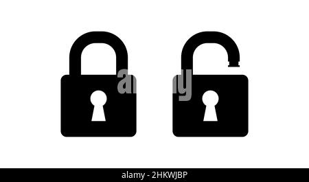 Icônes de cadenas ouvert et fermé.Symbole de sécurité.Illustration plate isolée sur fond blanc. Banque D'Images