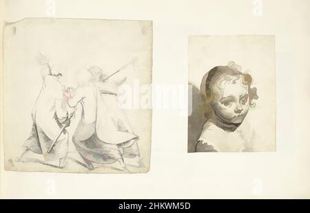 Art inspiré par sur la route d'Emmaüs et chef d'un enfant blond, deux dessins de Gerard ter Borch l'aîné collés côte à côte sur une feuille., dessinateur: Gerard ter Borch (I) (signé par l'artiste), Zwolle, 1594 - 1662, papier, pinceau, Stylo, hauteur 243 mm × largeur 360 mm, oeuvres classiques modernisées par Artotop avec une touche de modernité. Formes, couleur et valeur, impact visuel accrocheur sur l'art émotions par la liberté d'œuvres d'art d'une manière contemporaine. Un message intemporel qui cherche une nouvelle direction créative. Artistes qui se tournent vers le support numérique et créent le NFT Artotop Banque D'Images