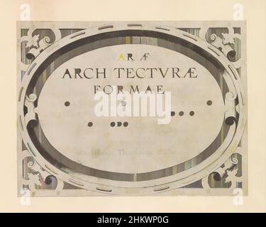 Art inspiré par Cartouche avec cadre de scrollwork et le texte: Varia Architecturae Formae, Variae Architecturae Formae (...), Perspectives architecturales en cadres ovales pour intarsia (titre de la série), titre imprimé pour une série de vues architecturales perspectivales ovales pour intarsia. The, Classic œuvres modernisées par Artotop avec une touche de modernité. Formes, couleur et valeur, impact visuel accrocheur sur l'art émotions par la liberté d'œuvres d'art d'une manière contemporaine. Un message intemporel qui cherche une nouvelle direction créative. Artistes qui se tournent vers le support numérique et créent le NFT Artotop Banque D'Images