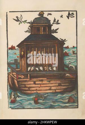 Art inspiré par l'Arche de Noé, la passion stupide (titre de la série), l'arche de Noé flotte sur les eaux du déluge. Dans l'eau une sirène et un merman. Dans le ciel oiseaux y compris la colombe avec une branche. L'impression fait partie d'un livre., imprimeur:, éditeur: Doen Pietersz., Amsterdam, c. 1530, papier, œuvres classiques modernisées par Artotop avec une touche de modernité. Formes, couleur et valeur, impact visuel accrocheur sur l'art émotions par la liberté d'œuvres d'art d'une manière contemporaine. Un message intemporel qui cherche une nouvelle direction créative. Artistes qui se tournent vers le support numérique et créent le NFT Artotop Banque D'Images