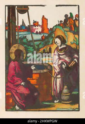 Art inspiré par le Christ et la femme samaritaine, la petite passion (titre de la série), la passion stupide (titre de la série), le Christ repose sur le puits de Jacob, ayant envoyé ses disciples à la ville. À droite, ils partent en direction de la ville. Une femme samaritaine vient pour dessiner de l'eau et parle, les œuvres classiques modernisées par Artotop avec un peu de modernité. Formes, couleur et valeur, impact visuel accrocheur sur l'art émotions par la liberté d'œuvres d'art d'une manière contemporaine. Un message intemporel qui cherche une nouvelle direction créative. Artistes qui se tournent vers le support numérique et créent le NFT Artotop Banque D'Images
